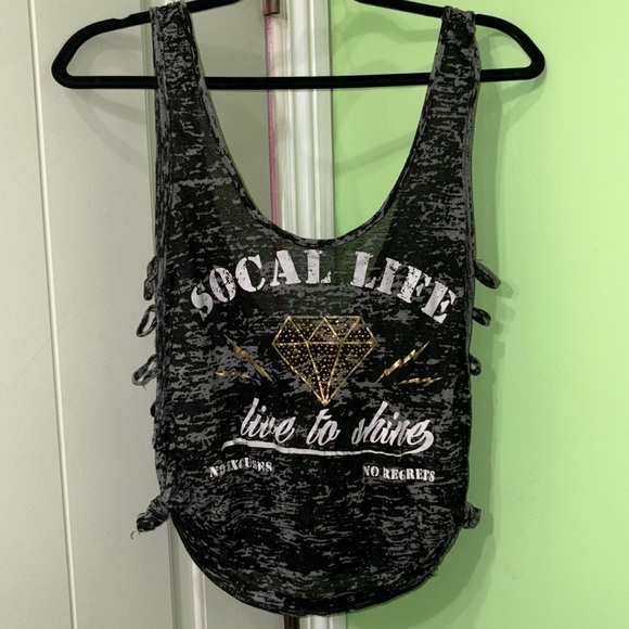 So Cal diamond bling Social Life Tank top open side light shirt M Y2K coquette - Picture 1 of 8